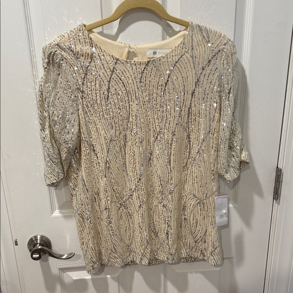Fever Cream and Silver Sequin Blouse - Picture 2 of 8